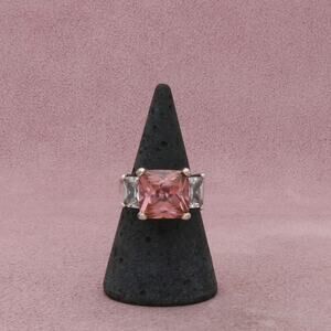 sterling silver pink & clear cz cocktail ring size 6